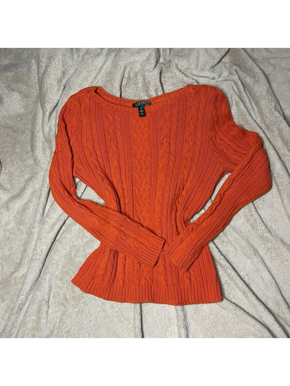 Ralph Lauren LRL Sweater Womens XL Cable Knit Pullover Fisherman Chunky Knit